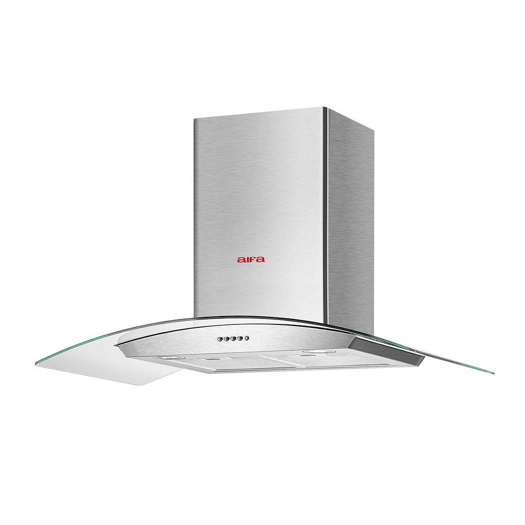AIFA ACH-90TG7 90cm Curved Chimney Cooker Hood - Stainless Steel w/ Glass